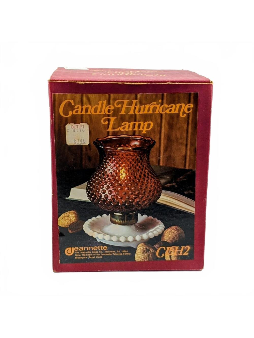 Jeanette Glass Candle Hurricane Lamp, Red Hobnail Shade & Milk Glass Base
